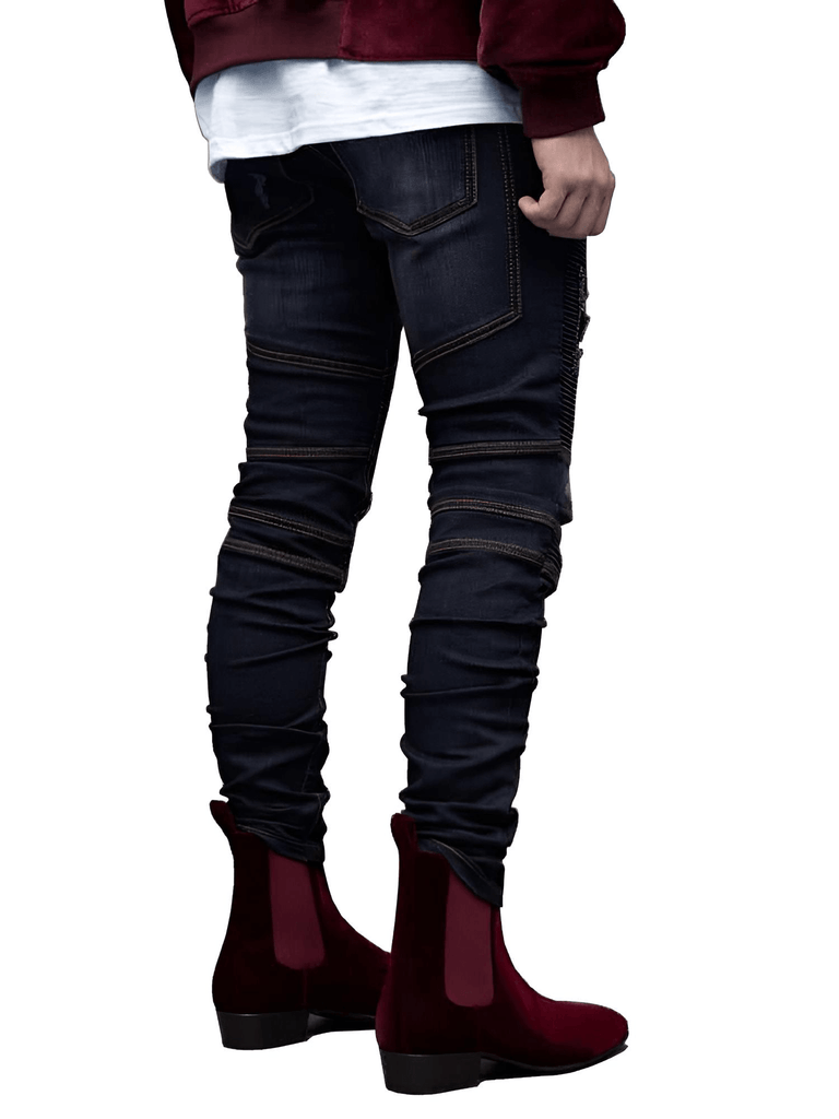 Men's Streetwear Fashion Dark Blue Hip Hop Skinny Jeans