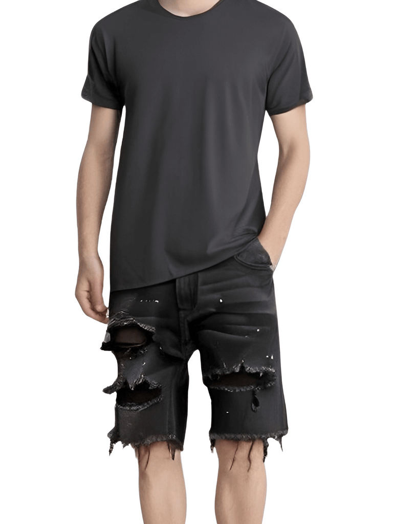 Shop Drestiny for Men's Summer Distressed Black Denim Shorts! Stylish button fly, multi-pocket design. Get free shipping and save up to 50% off!