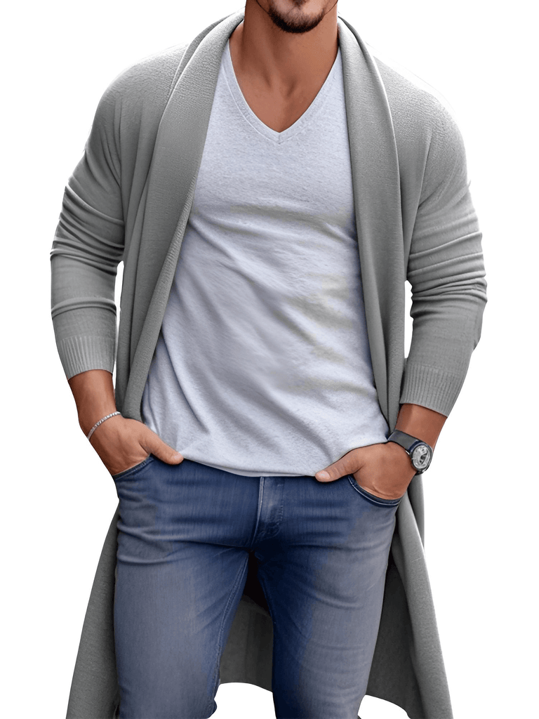 Stylish men's thin light grey cardigan perfect for spring. Shop Drestiny for up to 50% off men's clothing. Free shipping + tax covered!