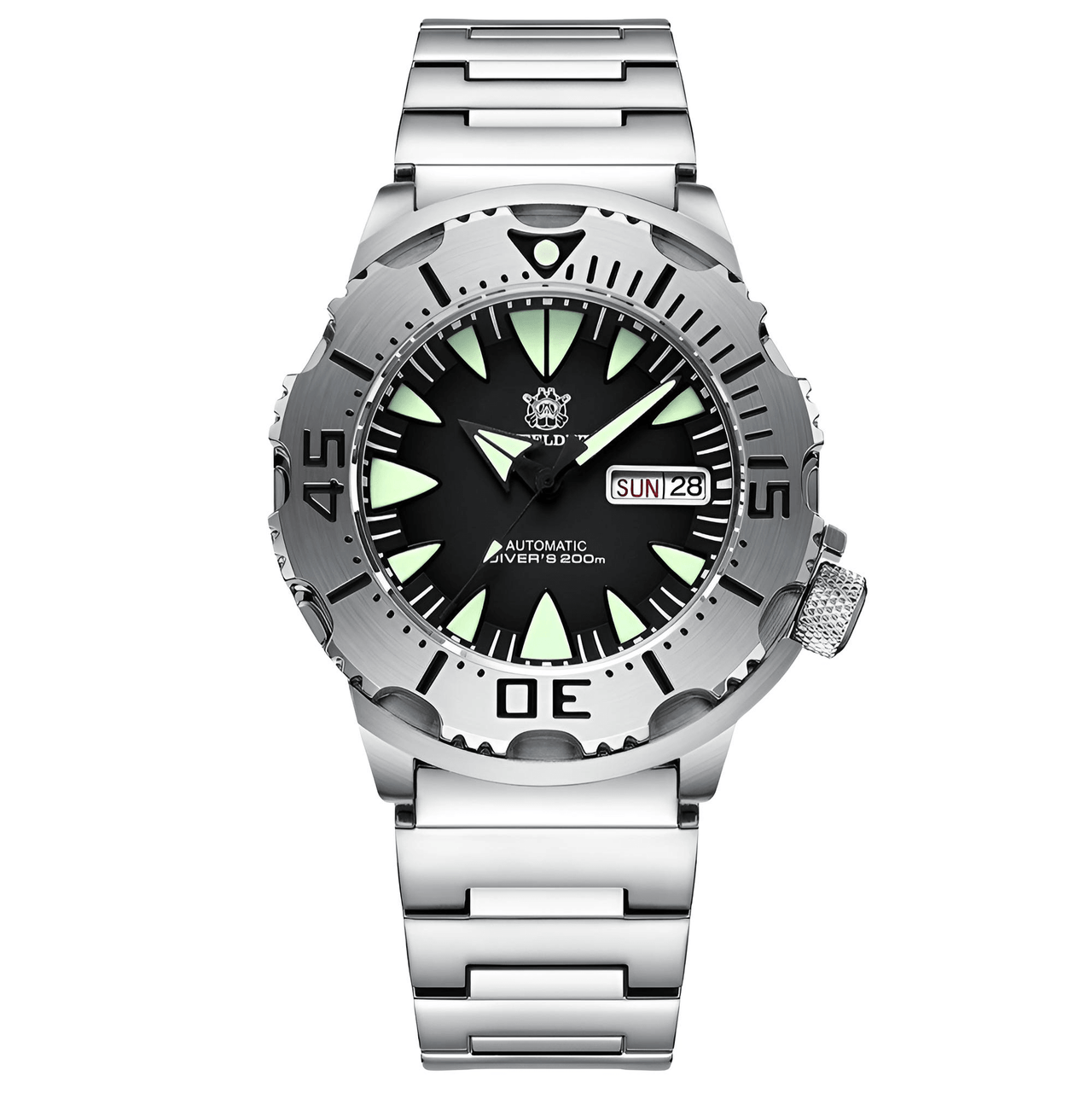 Men's 42.2MM M-onster Watch 200M Waterproof NH36 Day Function Sapphire Glass Automatic Movement Steel Bezel