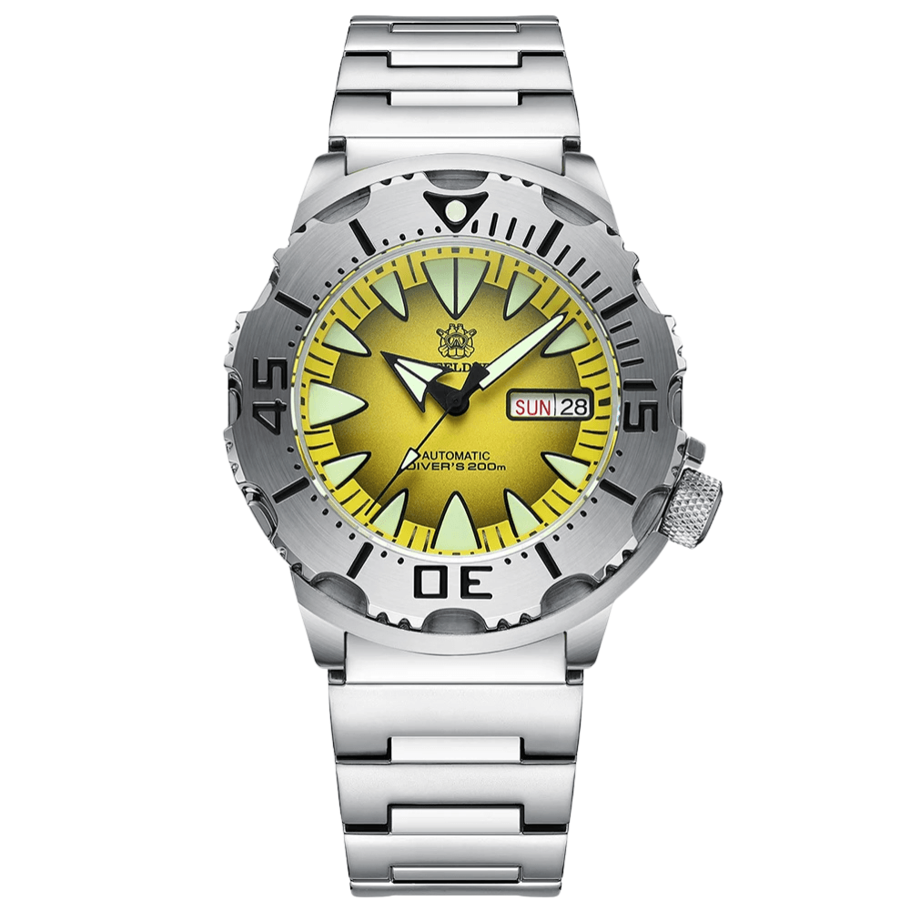 Men's 42.2MM M-onster Watch 200M Waterproof NH36 Day Function Sapphire Glass Automatic Movement Steel Bezel