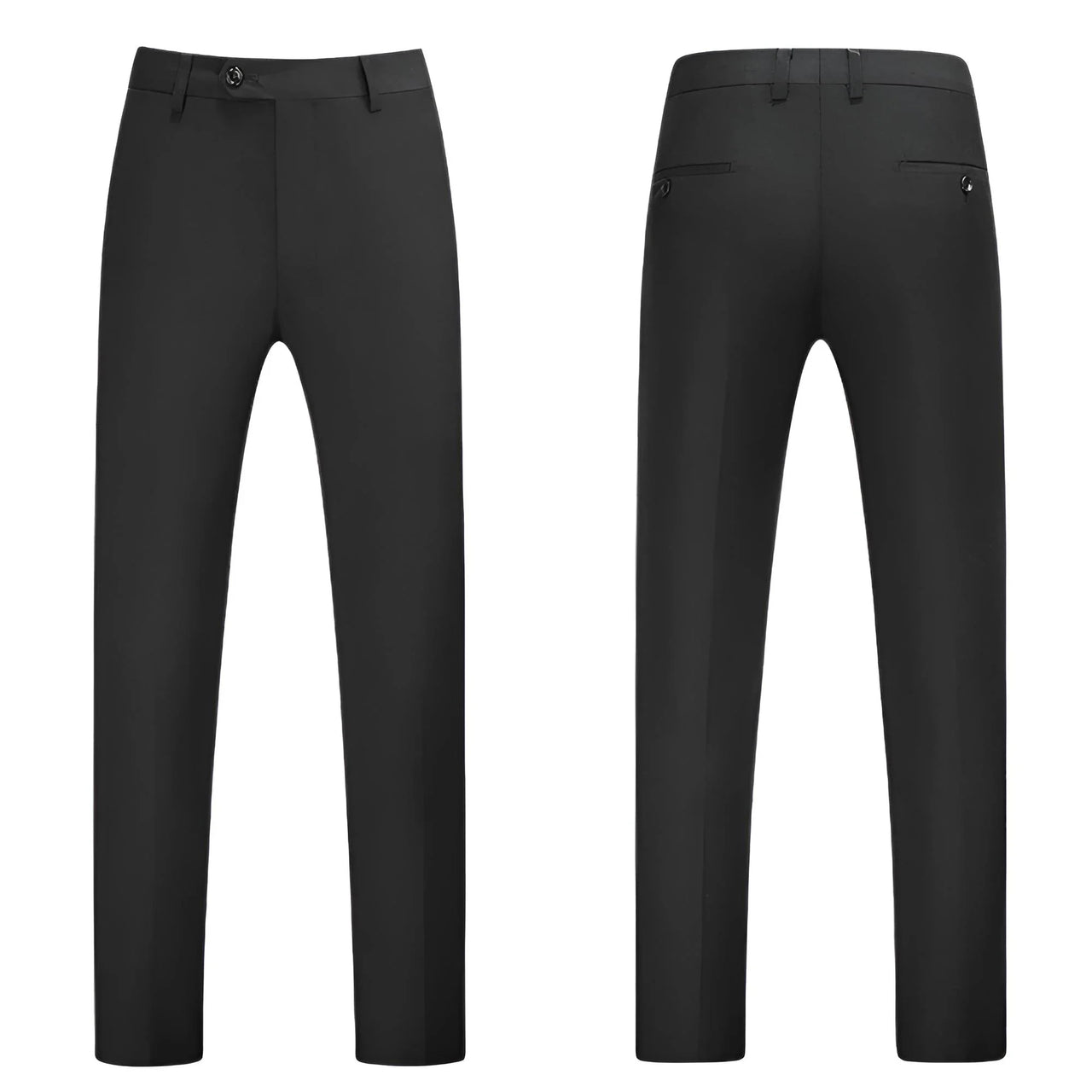 Men's black business casual pants on a white background