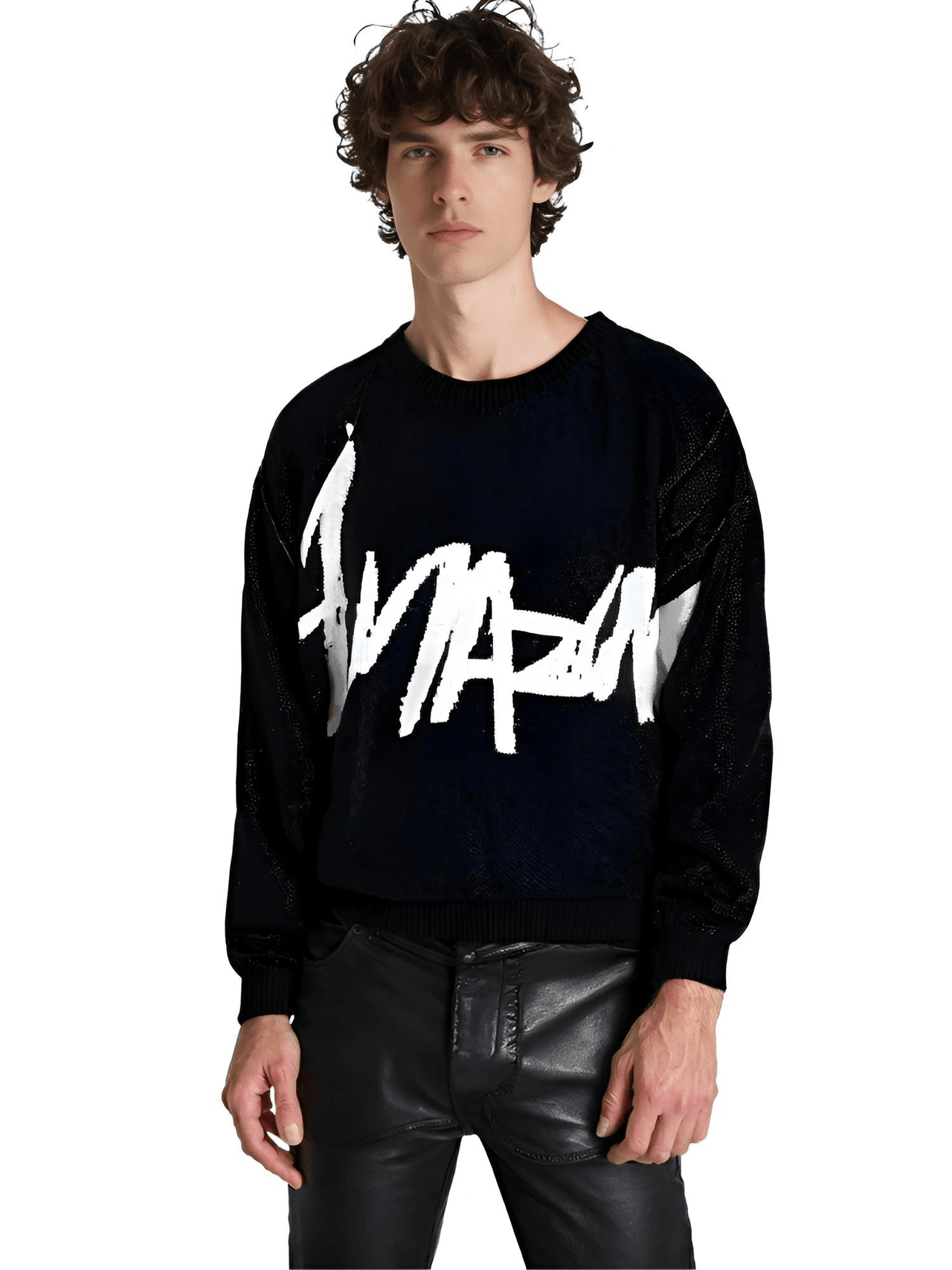 Men's Graffiti Pullover Jacquard Pattern Sweater Casual Round Neck Contrast Color Knitted Men's Pullover, Drestiny, Sweaters, Pullovers, Long Sleeves, S, M, L, XL, XXL, Khaki, Black, Dark Blue, Dark Grey, United States, USA, Canada, Australia, New Zealand, United Kingdom, UK, graffiti sweaters men, graffiti print sweater men, streetwear graffiti sweater, men's graffiti jumper, graffiti jumper men, graphic sweater men, urban graffiti sweater, shopdrestiny.com