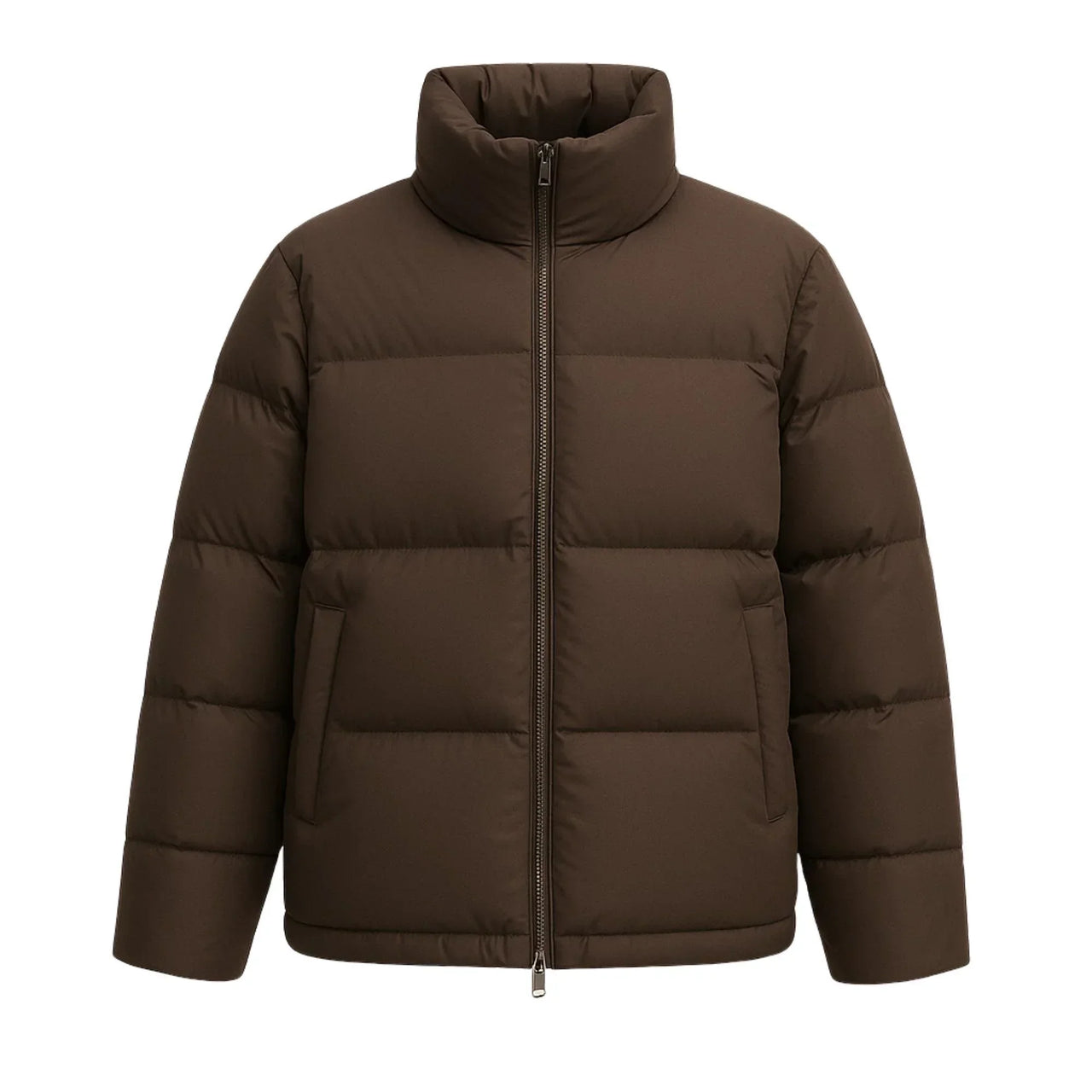 Brown puffer jacket on a white background
