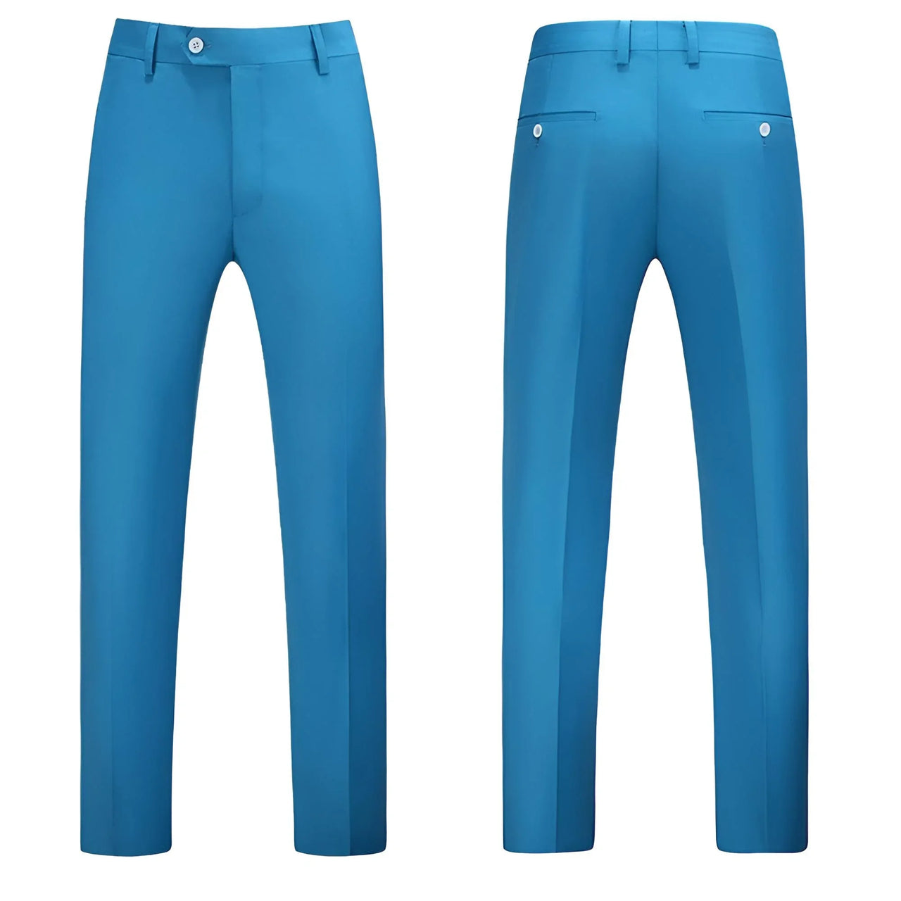 Pair of blue pants shown from front and side views on a white background