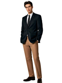 Thumbnail for Man wearing a black suit with a white shirt and khaki pants on a white background