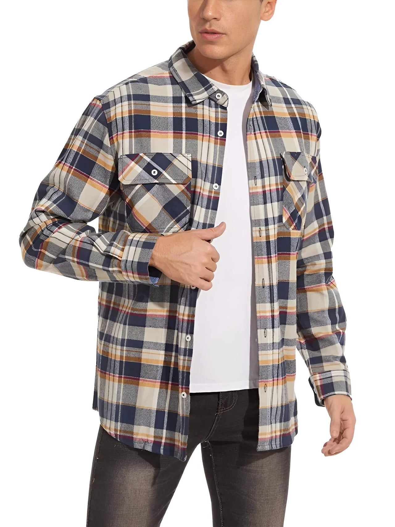 Men's Button-Down Plaid Shirt Men's Long Sleeve Flannel Shirts Cotton 2 Pocket Design Shirts, Drestiny, Casual Shirts, Long Sleeves, S, M, L, XL, XXL, 3XL, 4XL, United States, USA, Canada, Australia, New Zealand, United Kingdom, UK, Blue, Black, Black and White, Red, men's flannel shirt, plaid button up shirt, men's casual button down shirt, buffalo plaid shirt, men's long sleeve plaid shirt, men's check shirt, men's flannel check shirt, men's casual shirt, lumberjack shirt, shopdrestiny.com