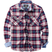 Thumbnail for Plaid shirt with red, blue, and white pattern on a white background