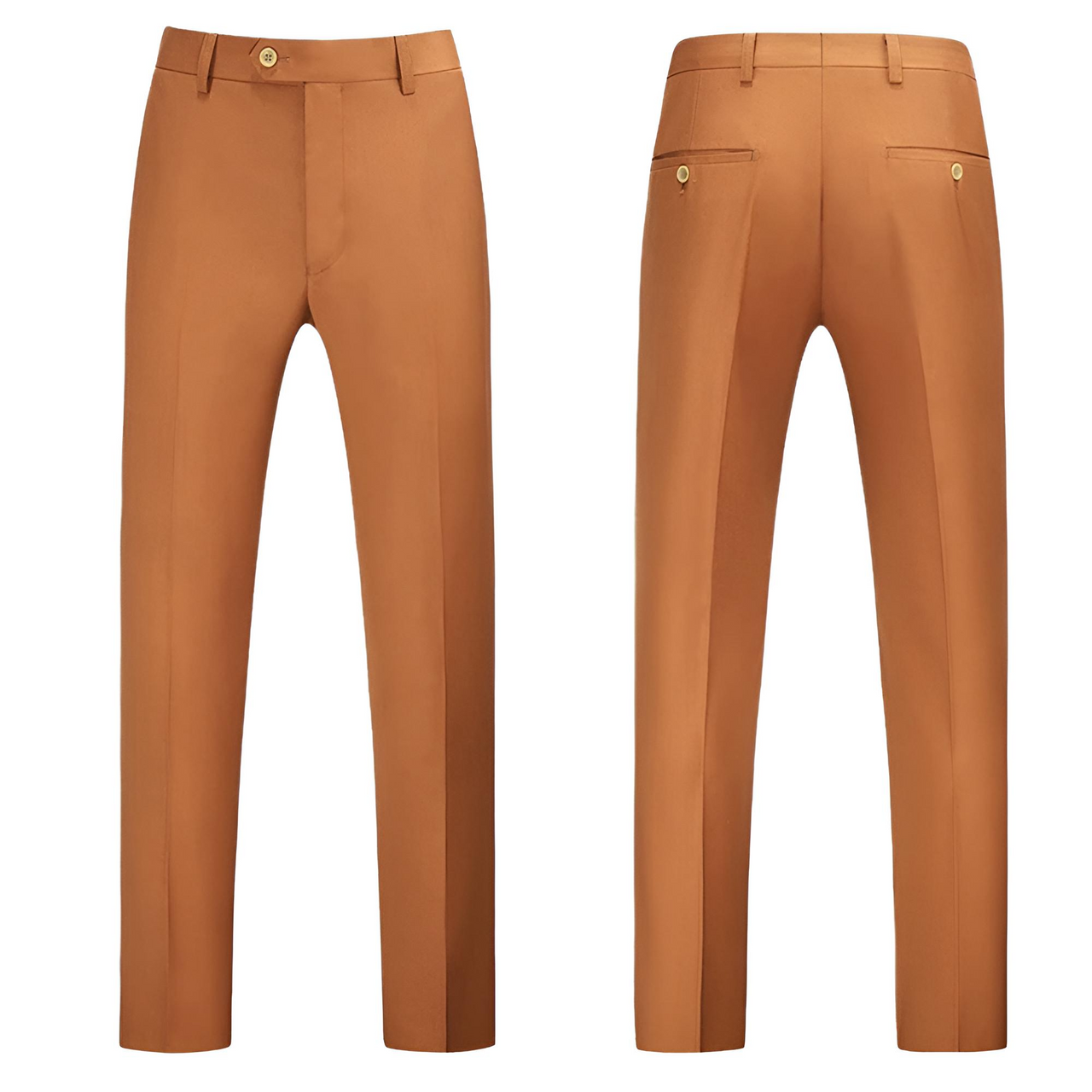Pair of brown pants shown from front and side views on a white background