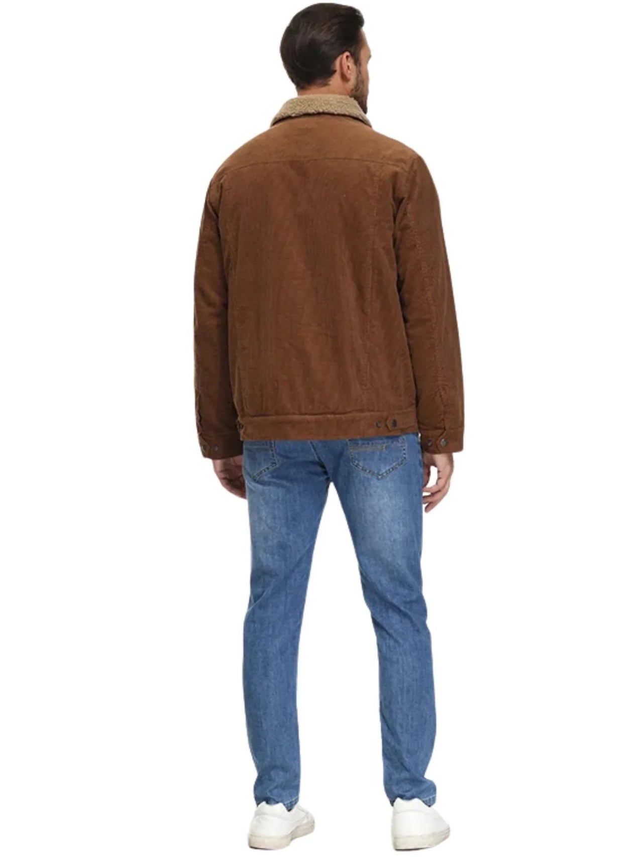 Men's Corduroy Jacket Vintage Sherpa Fleece Lined Thick Warm Winter Coats Multi-Pockets Casual Denim Jacket