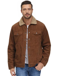 Thumbnail for Men's Corduroy Jacket Vintage Sherpa Fleece Lined Thick Warm Winter Coats Multi-Pockets Casual Denim Jacket
