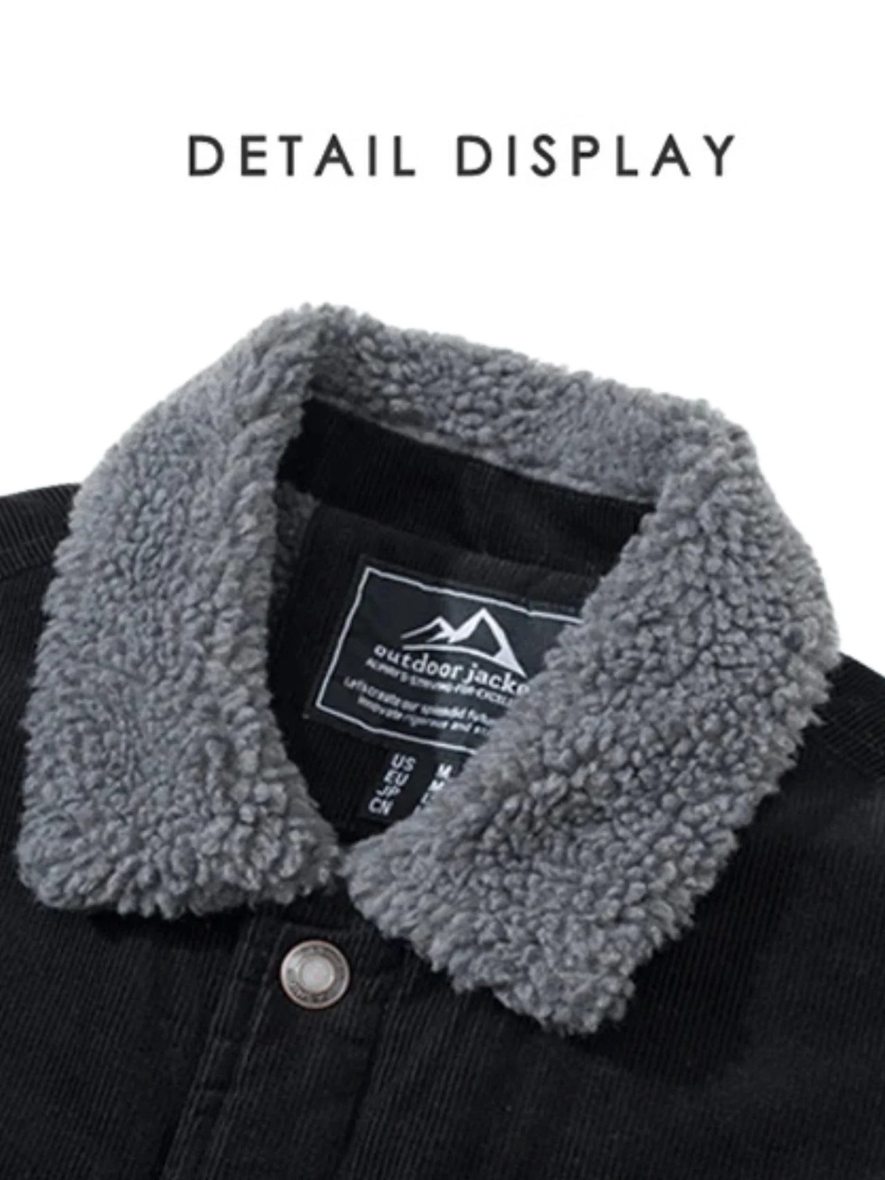 Men's Corduroy Jacket Vintage Sherpa Fleece Lined Thick Warm Winter Coats Multi-Pockets Casual Denim Jacket