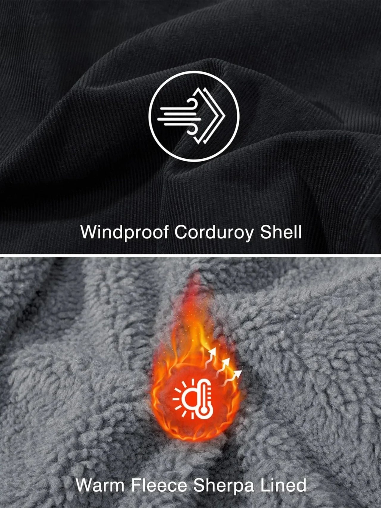 Men's Corduroy Jacket Vintage Sherpa Fleece Lined Thick Warm Winter Coats Multi-Pockets Casual Denim Jacket