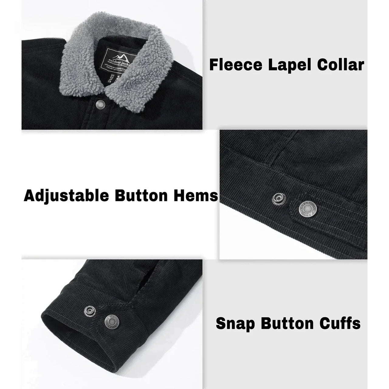 Men's Corduroy Jacket Vintage Sherpa Fleece Lined Thick Warm Winter Coats Multi-Pockets Casual Denim Jacket