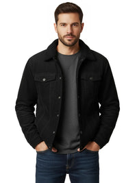 Thumbnail for Men's Corduroy Jacket Vintage Sherpa Fleece Lined Thick Warm Winter Coats Multi-Pockets Casual Denim Jacket