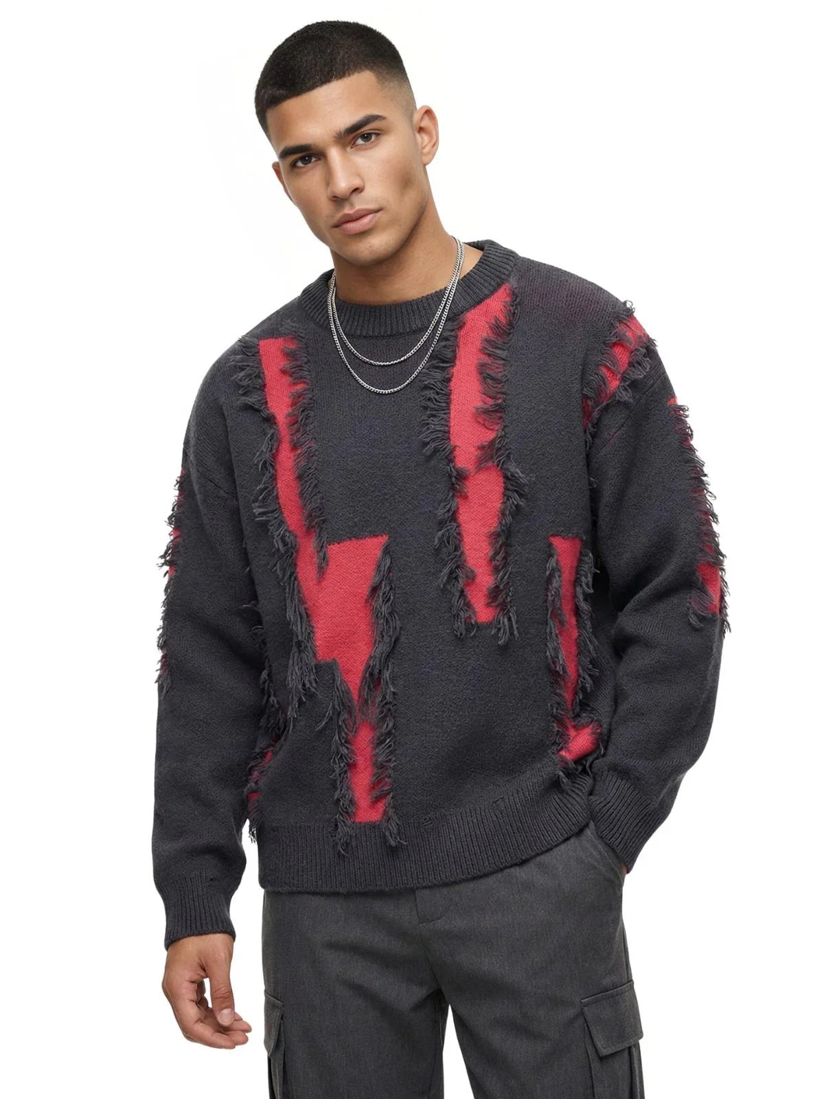 Men's Distressed Sweater Jumpers Male Knit Sweater Pullovers