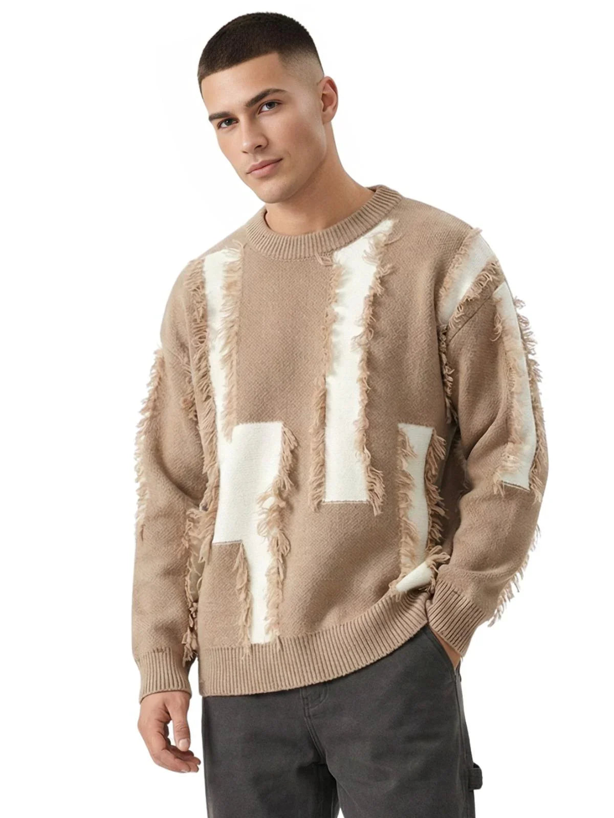 Men's Distressed Sweater Jumpers Male Knit Sweater Pullovers