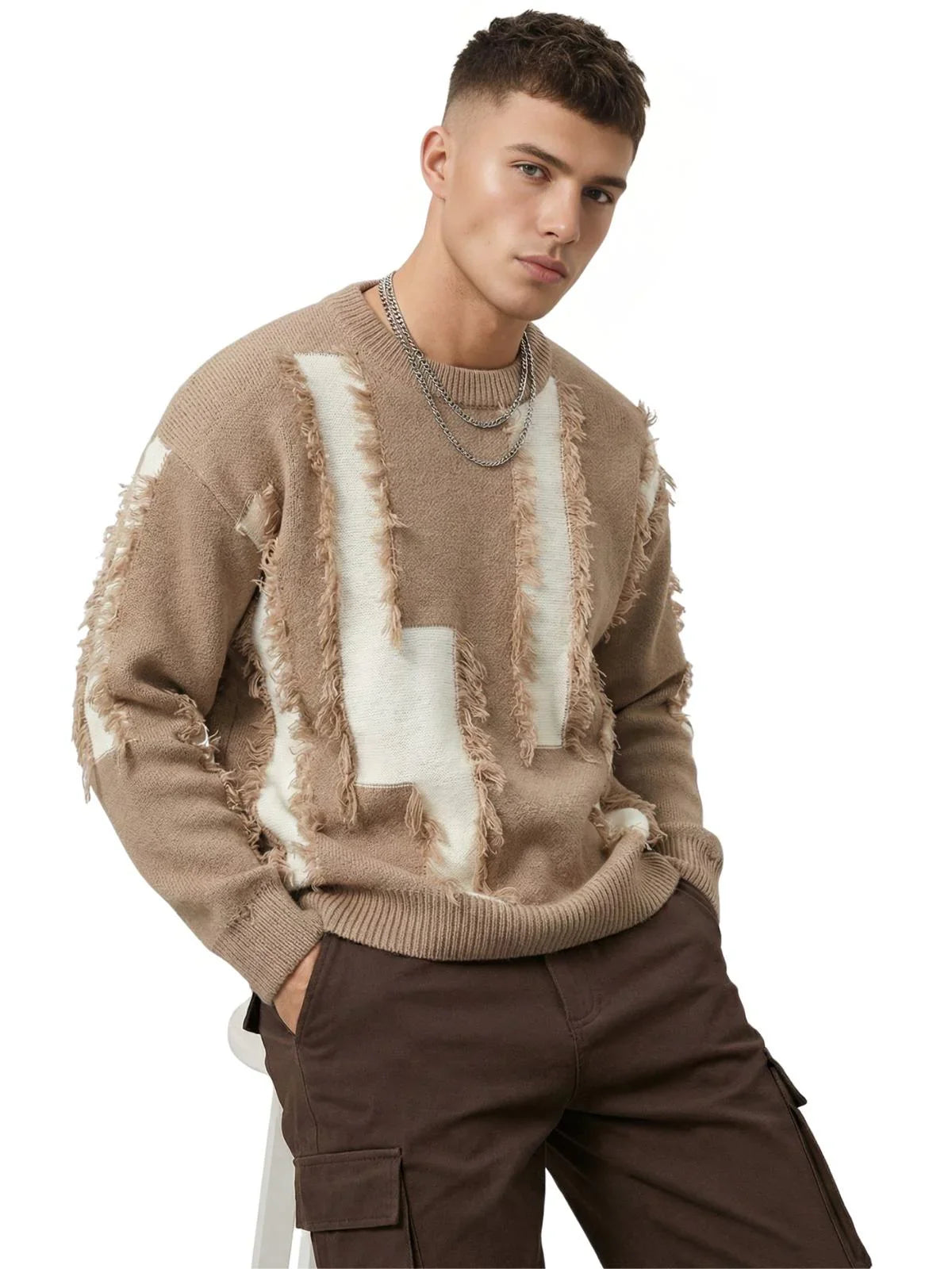 Men's Distressed Sweater Jumpers Male Knit Sweater Pullovers