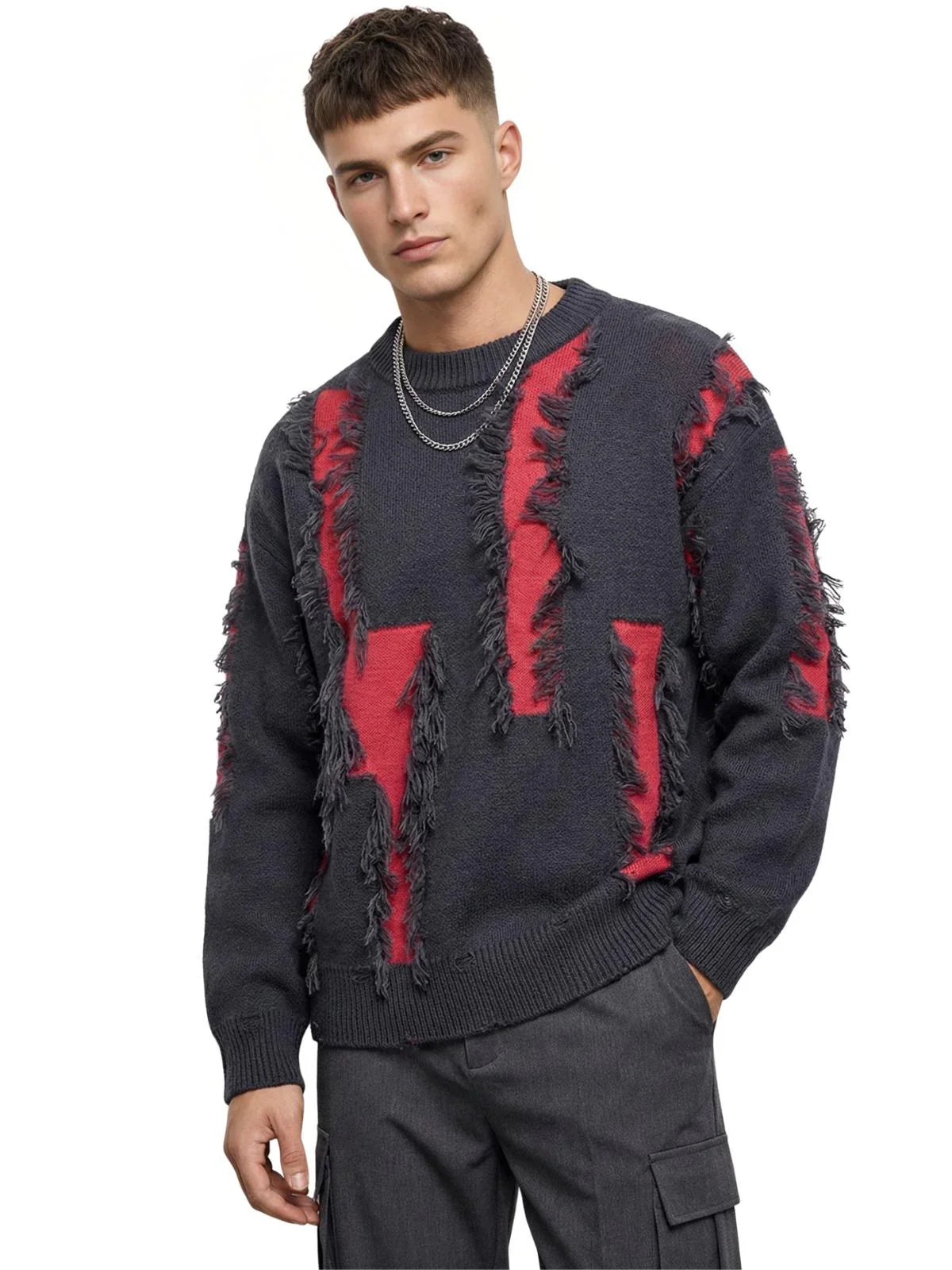 Men's Distressed Sweater Jumpers Male Knit Sweater Pullovers