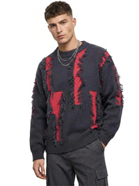 Thumbnail for Men's Distressed Sweater Jumpers Male Knit Sweater Pullovers
