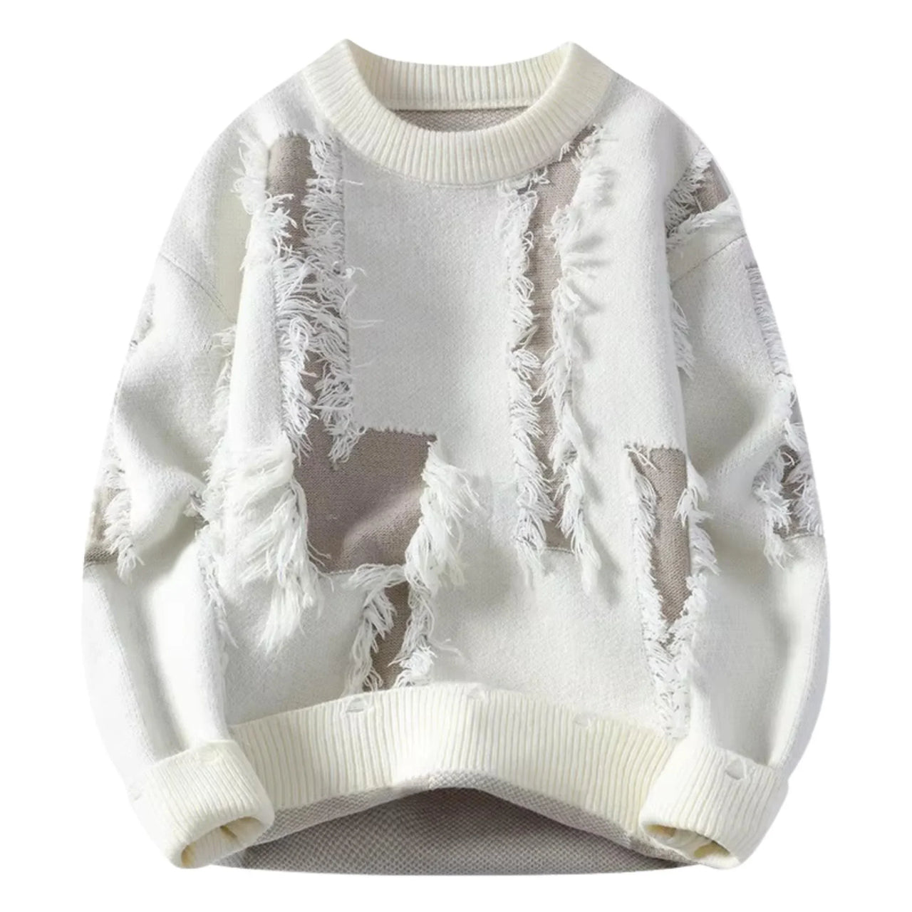 White distressed sweater on a white background