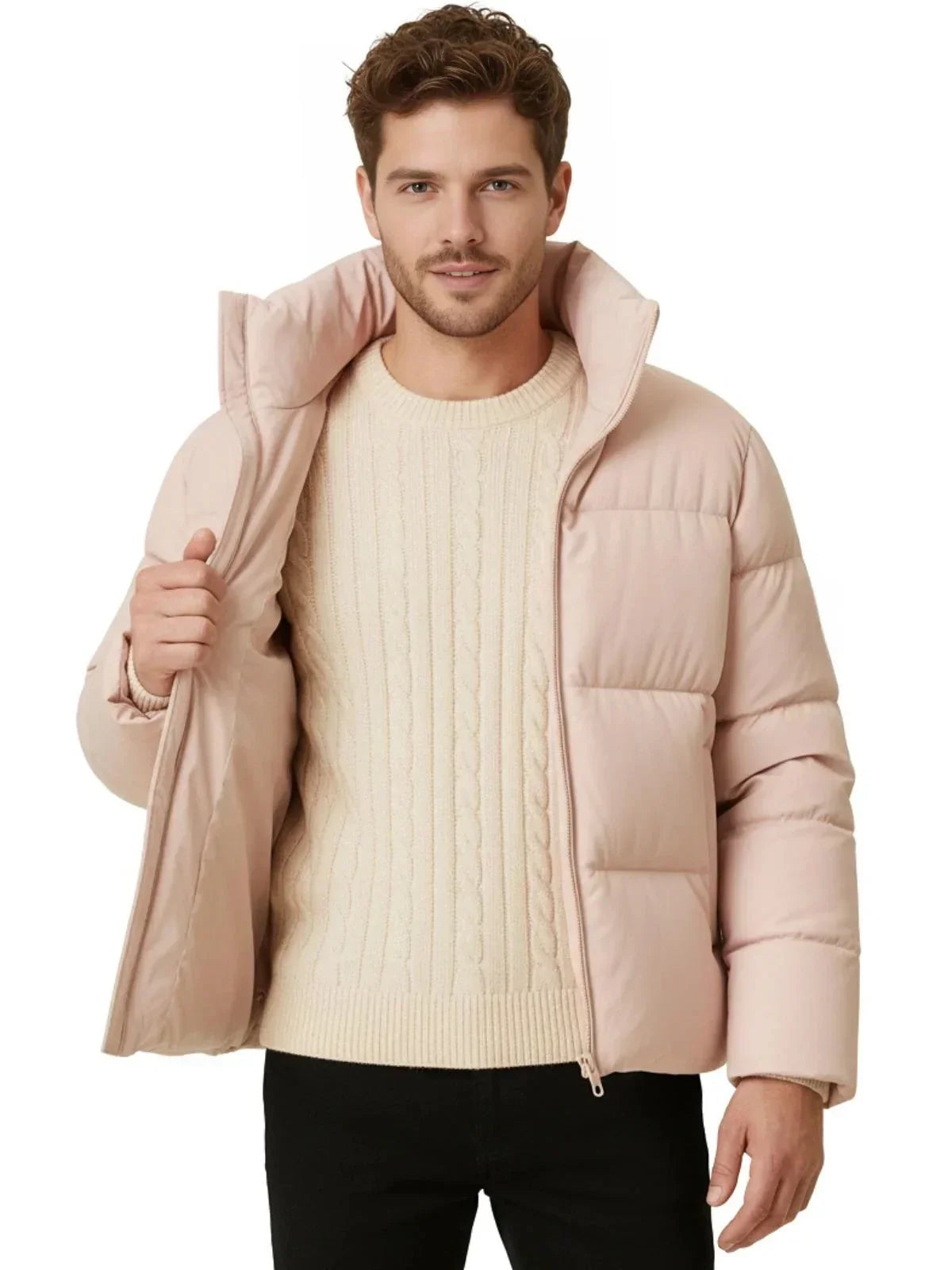 Men's Down Puffer Jacket Short Coat Three-Proof Thermal Puffer Coat Top Trendy Down Jacket