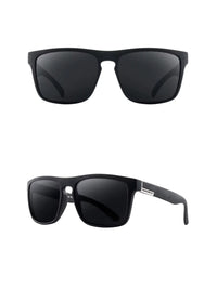 Thumbnail for Black sunglasses with a polarized logo on a white background