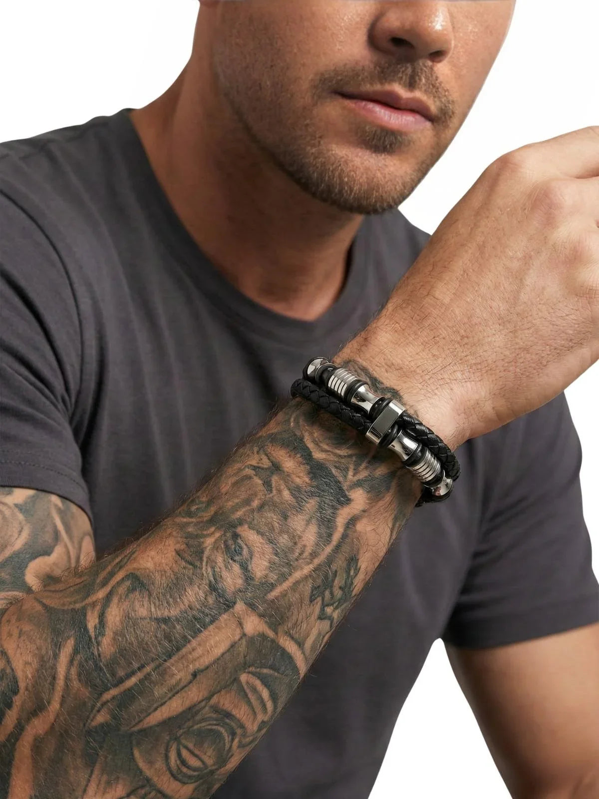 Men's Genuine Leather Double Rope Bracelet