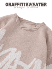 Thumbnail for Men's Graffiti Pullover Jacquard Pattern Sweater Casual Round Neck Contrast Color Knitted Men's Pullover, Drestiny, Sweaters, Pullovers, Long Sleeves, S, M, L, XL, XXL, Khaki, Black, Dark Blue, Dark Grey, United States, USA, Canada, Australia, New Zealand, United Kingdom, UK, graffiti sweaters men, graffiti print sweater men, streetwear graffiti sweater, men's graffiti jumper, graffiti jumper men, graphic sweater men, urban graffiti sweater, shopdrestiny.com