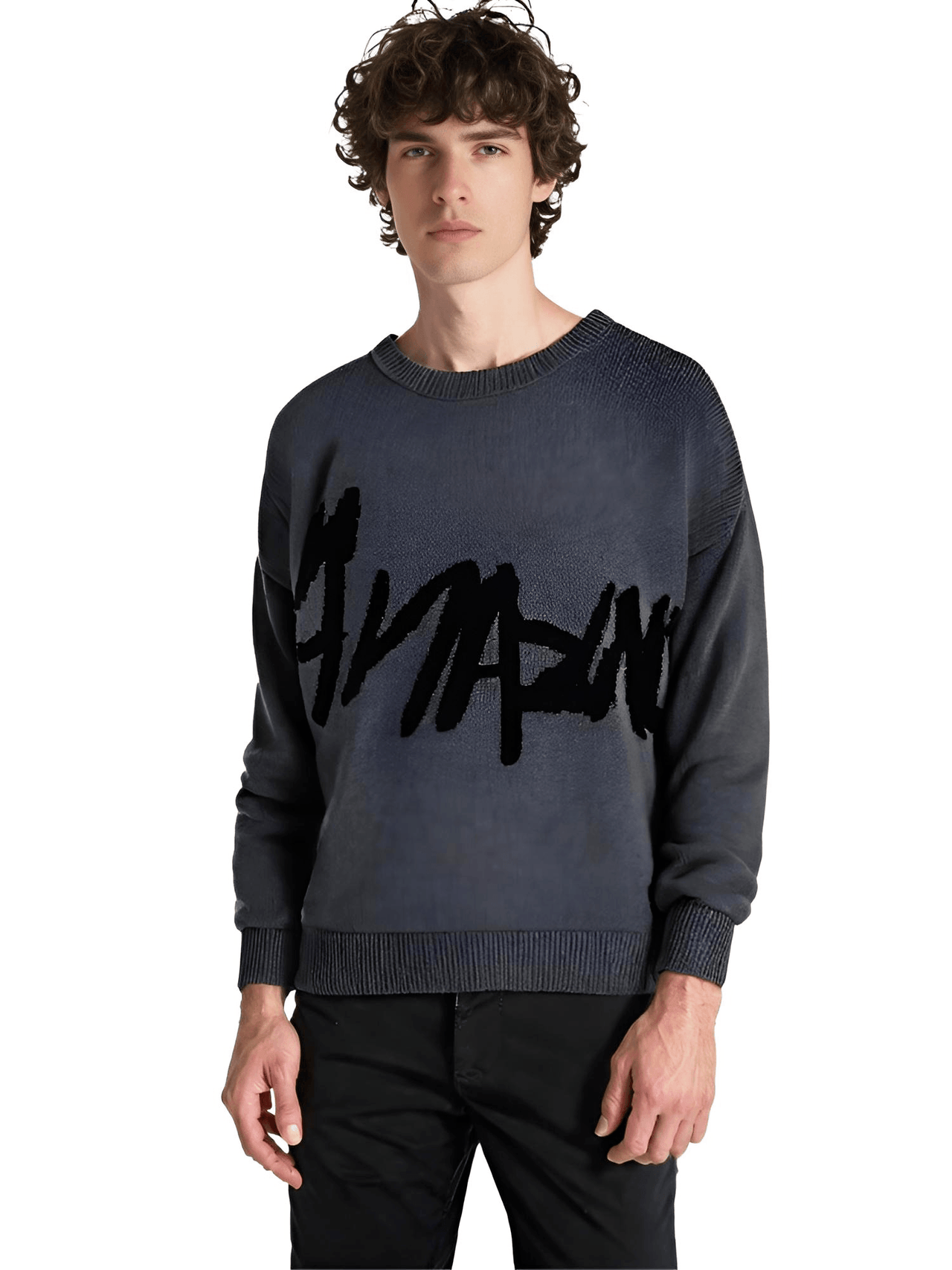 Men's Graffiti Pullover Jacquard Pattern Sweater Casual Round Neck Contrast Color Knitted Men's Pullover, Drestiny, Sweaters, Pullovers, Long Sleeves, S, M, L, XL, XXL, Khaki, Black, Dark Blue, Dark Grey, United States, USA, Canada, Australia, New Zealand, United Kingdom, UK, graffiti sweaters men, graffiti print sweater men, streetwear graffiti sweater, men's graffiti jumper, graffiti jumper men, graphic sweater men, urban graffiti sweater, shopdrestiny.com