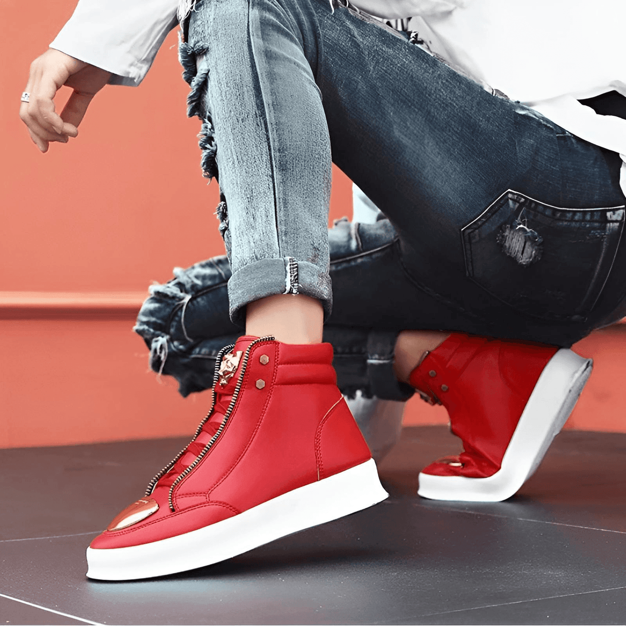 Men's High Top Sneakers Trendy Gold Accents -, Sneakers , Drestiny , 10, 6.5, 7, 7.5, 8.5, 9, Australia, Black, Canada, New Zealand, Red, Sneakers, United Kingdom, United States, White , Drestiny , www.shopdrestiny.com