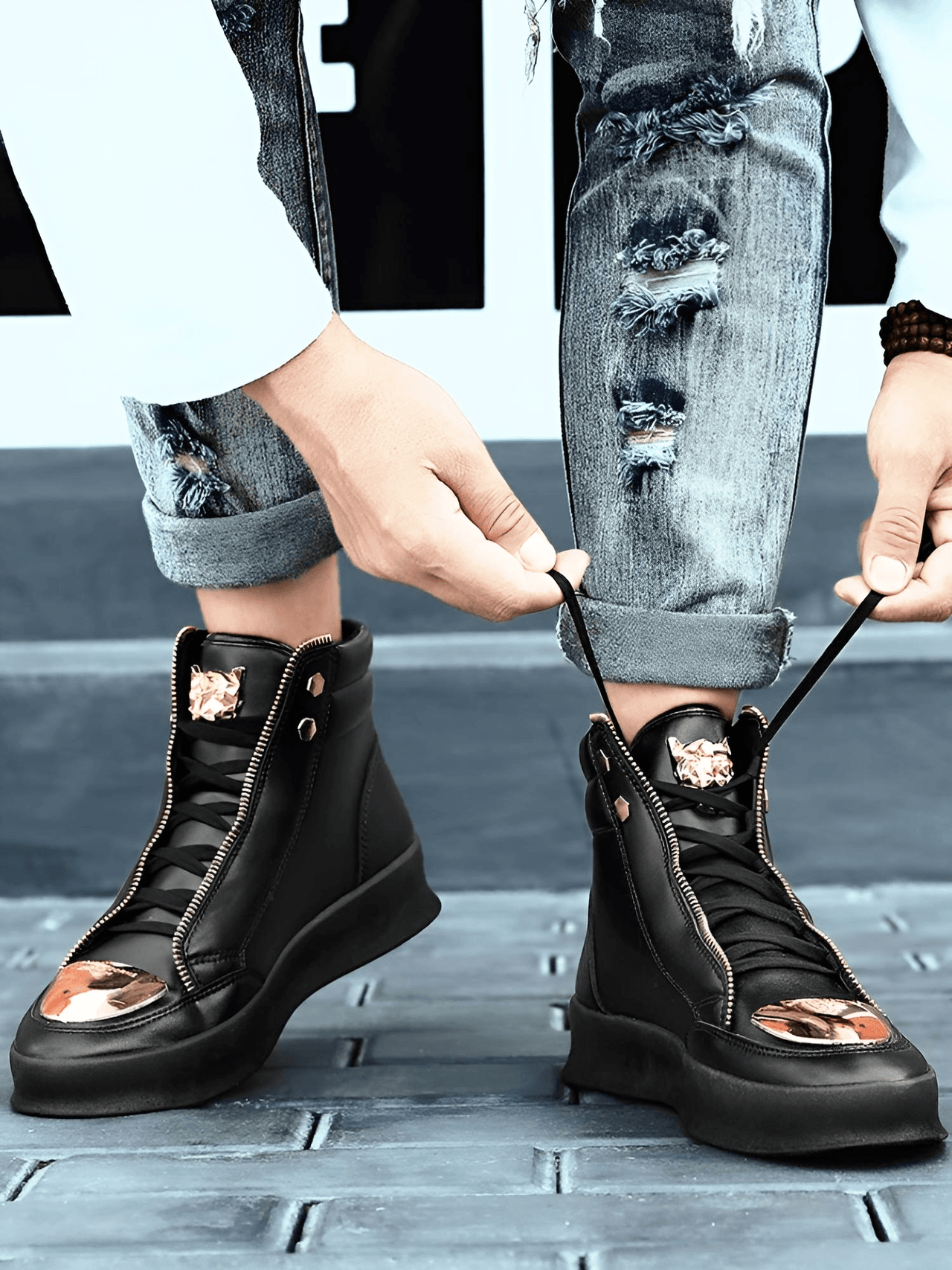 Men's High Top Sneakers Trendy Gold Accents -, Sneakers , Drestiny , 10, 6.5, 7, 7.5, 8.5, 9, Australia, Black, Canada, New Zealand, Red, Sneakers, United Kingdom, United States, White , Drestiny , www.shopdrestiny.com