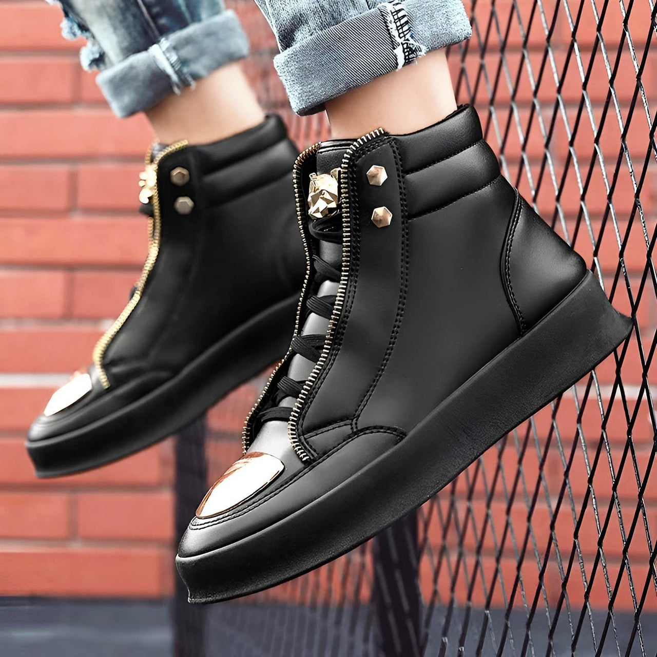 Men's High Top Sneakers Trendy Gold Accents -, Sneakers , Drestiny , 10, 6.5, 7, 7.5, 8.5, 9, Australia, Black, Canada, New Zealand, Red, Sneakers, United Kingdom, United States, White , Drestiny , www.shopdrestiny.com