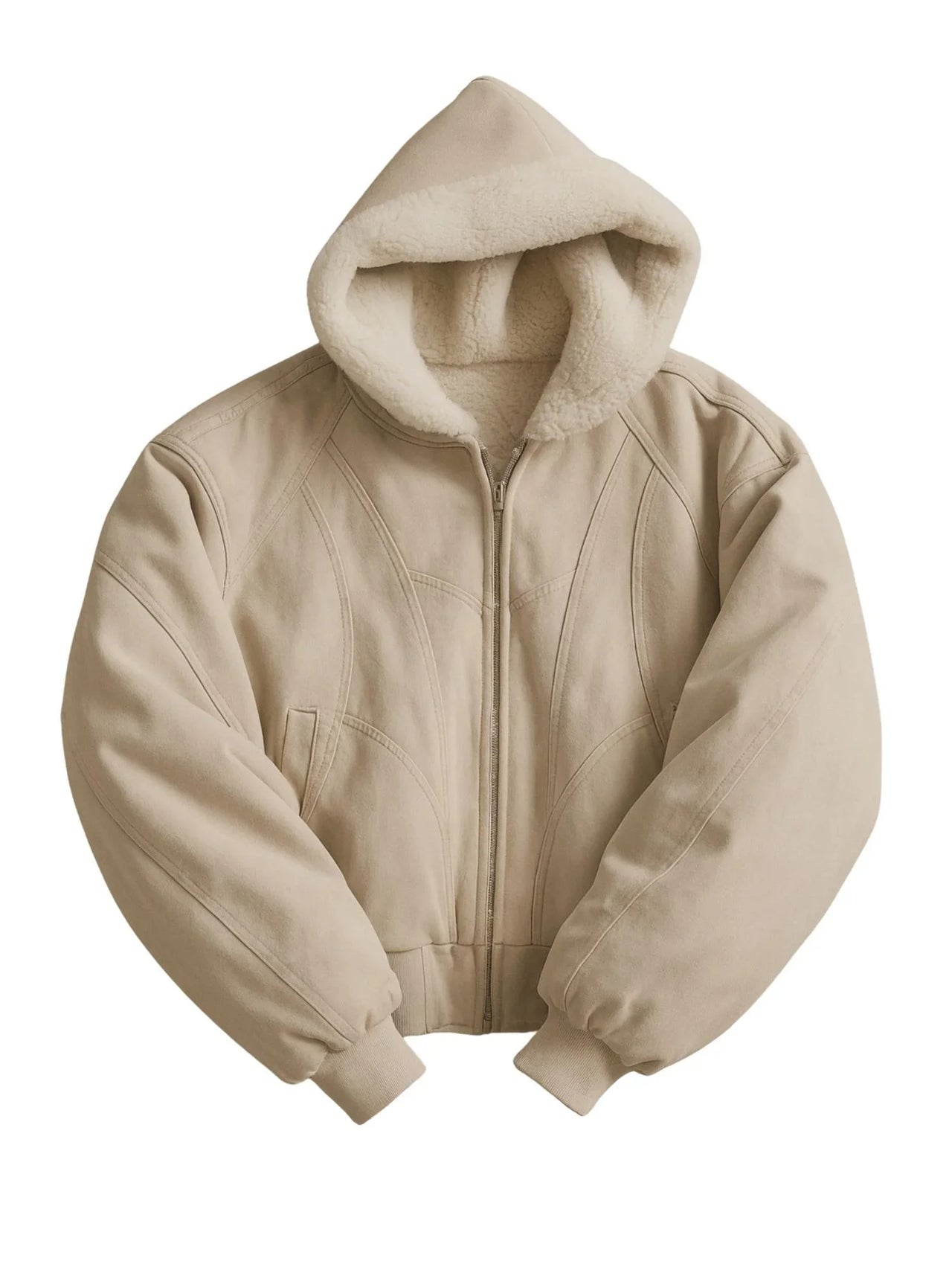 Khaki hooded canvas short jacket on a white background