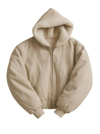 Thumbnail for Khaki hooded canvas short jacket on a white background