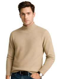 Thumbnail for Man wearing a beige turtleneck sweater on a white background