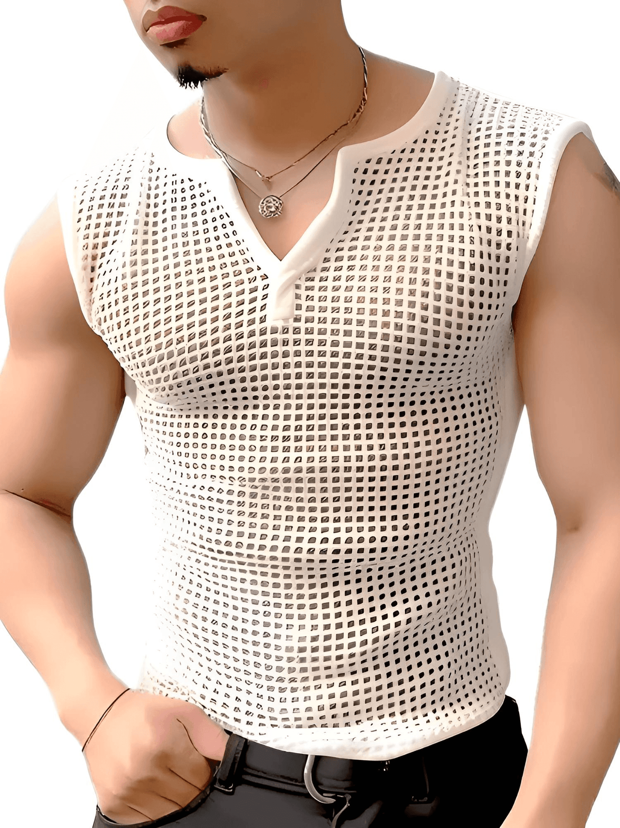 Men's Mesh Hollow Out Solid V Neck Tank Top -, Shirts , Drestiny , 4XL, 5XL, Australia, Black, Casual Shirts, Gender_Men, L, M, New Zealand, Pink, S, Sleeveless, Tank Tops, United Kingdom, United States, White, XL, XXL, XXXL , Drestiny , www.shopdrestiny.com