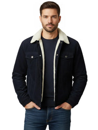 Thumbnail for Men's Corduroy Jacket Vintage Sherpa Fleece Lined Thick Warm Winter Coats Multi-Pockets Casual Denim Jacket