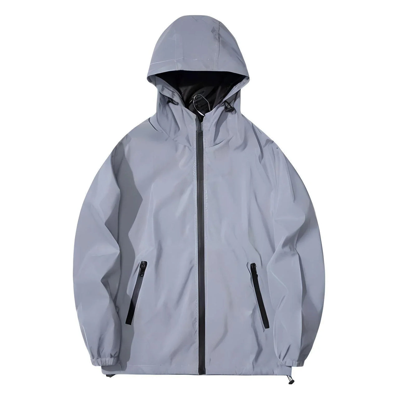 Men's Reflective Jacket Double Fabric Windbreaker Hooded Jacket Men Hip Hop Dancer Waterproof Zipper Coats Outwear