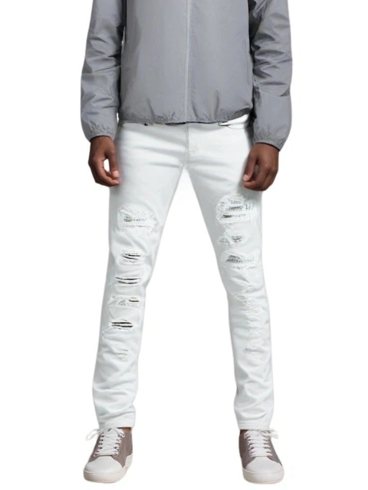 Men's Ripped White Jeans Fashion Slim Skinny Rhinestone Stretch Denim Pants With Holes, Drestiny, White, Jeans, Skinny Jeans, Casual Pants, United States, USA, Australia, New Zealand, United Kingdom, UK, men's white jeans, white jeans for men, white jeans men, men's white denim jeans, slim fit white jeans men, men's white denim, white jeans mens, 28, 29, 30, 31, 32, 33, 34, 36, 38, 40, shopdrestiny.com