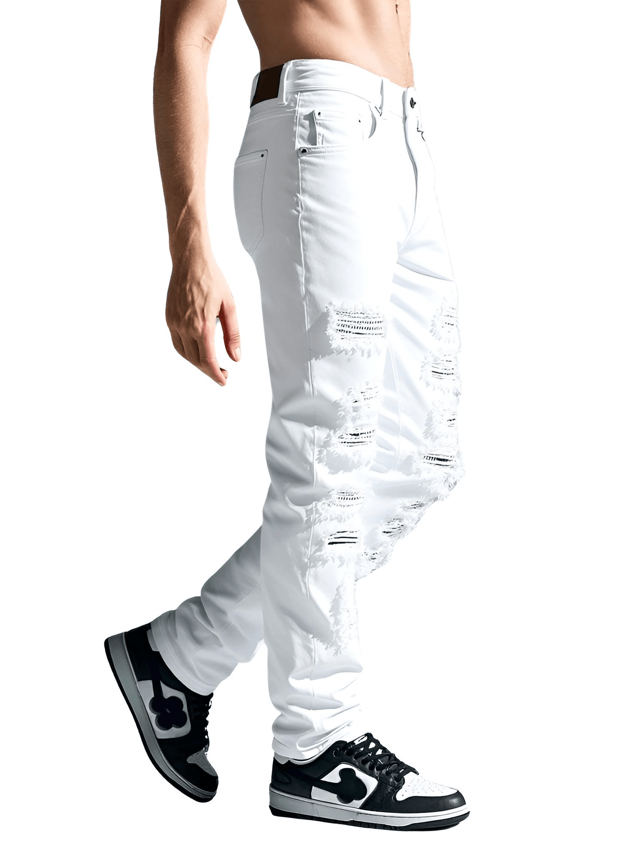 Men's Ripped White Jeans Fashion Slim Skinny Rhinestone Stretch Denim Pants With Holes, Drestiny, White, Jeans, Skinny Jeans, Casual Pants, United States, USA, Australia, New Zealand, United Kingdom, UK, men's white jeans, white jeans for men, white jeans men, men's white denim jeans, slim fit white jeans men, men's white denim, white jeans mens, 28, 29, 30, 31, 32, 33, 34, 36, 38, 40, shopdrestiny.com