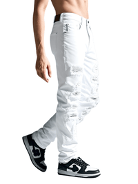 Thumbnail for Men's Ripped White Jeans Fashion Slim Skinny Rhinestone Stretch Denim Pants With Holes, Drestiny, White, Jeans, Skinny Jeans, Casual Pants, United States, USA, Australia, New Zealand, United Kingdom, UK, men's white jeans, white jeans for men, white jeans men, men's white denim jeans, slim fit white jeans men, men's white denim, white jeans mens, 28, 29, 30, 31, 32, 33, 34, 36, 38, 40, shopdrestiny.com