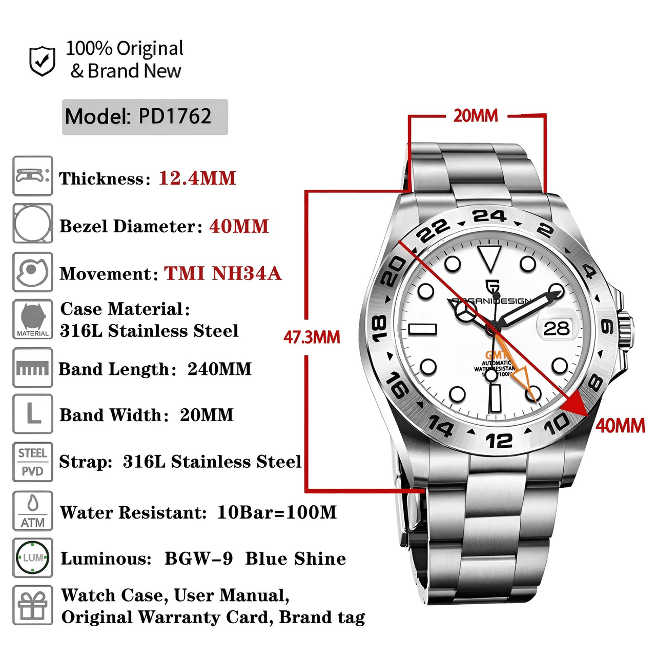 Men's Rolex Explorer II Homage Watch Automatic Mechanical Watches GMT Watch 42mm Sapphire Stainless Steel Waterproof Watch, Drestiny, Best Rolex Explorer II Homage, Explorer II Homage Under $500, Steinhart Ocean One GMT, Rolex Explorer II Alternative, Budget Explorer II Watch, Watches, Silver, Black, White, United States, USA, Australia, New Zealand, United Kingdom, UK, shopdrestiny.com