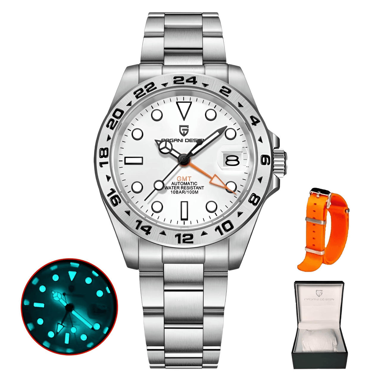 Men's Rolex Explorer II Homage Watch Automatic Mechanical Watches GMT Watch 42mm Sapphire Stainless Steel Waterproof Watch, Drestiny, Best Rolex Explorer II Homage, Explorer II Homage Under $500, Steinhart Ocean One GMT, Rolex Explorer II Alternative, Budget Explorer II Watch, Watches, Silver, Black, White, United States, USA, Australia, New Zealand, United Kingdom, UK, shopdrestiny.com