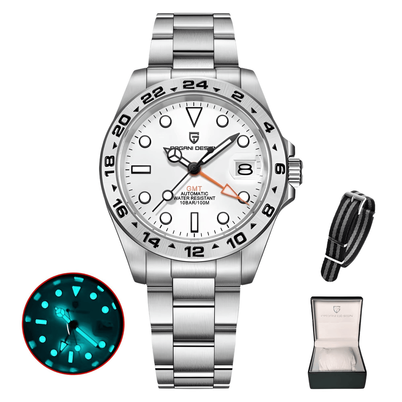Men's Rolex Explorer II Homage Watch Automatic Mechanical Watches GMT Watch 42mm Sapphire Stainless Steel Waterproof Watch, Drestiny, Best Rolex Explorer II Homage, Explorer II Homage Under $500, Steinhart Ocean One GMT, Rolex Explorer II Alternative, Budget Explorer II Watch, Watches, Silver, Black, White, United States, USA, Australia, New Zealand, United Kingdom, UK, shopdrestiny.com