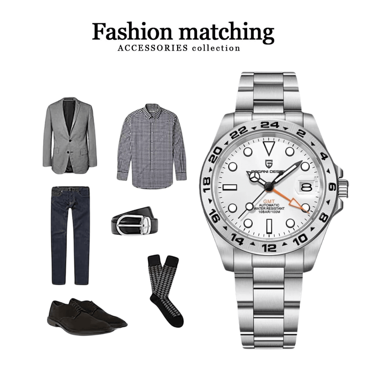 Men's Rolex Explorer II Homage Watch Automatic Mechanical Watches GMT Watch 42mm Sapphire Stainless Steel Waterproof Watch, Drestiny, Best Rolex Explorer II Homage, Explorer II Homage Under $500, Steinhart Ocean One GMT, Rolex Explorer II Alternative, Budget Explorer II Watch, Watches, Silver, Black, White, United States, USA, Australia, New Zealand, United Kingdom, UK, shopdrestiny.com