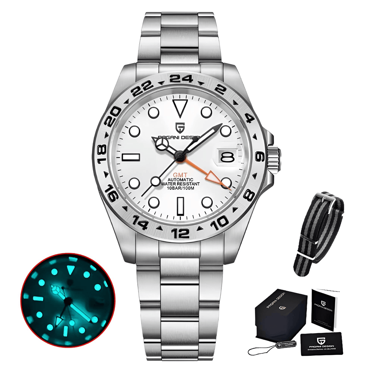 Men's Rolex Explorer II Homage Watch Automatic Mechanical Watches GMT Watch 42mm Sapphire Stainless Steel Waterproof Watch, Drestiny, Best Rolex Explorer II Homage, Explorer II Homage Under $500, Steinhart Ocean One GMT, Rolex Explorer II Alternative, Budget Explorer II Watch, Watches, Silver, Black, White, United States, USA, Australia, New Zealand, United Kingdom, UK, shopdrestiny.com