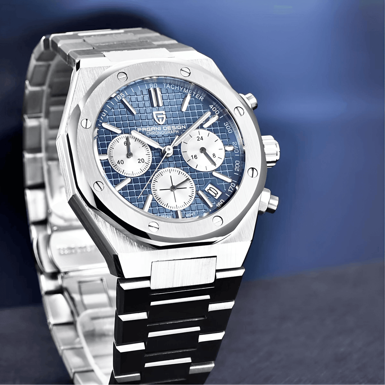 Men's Sapphire Dial Chronograph 200m Waterproof Sports Watch - Ode to Audemars Piguet's Royal Oak -, Watches , Drestiny , Australia, Black, Blue, Canada, New Zealand, Silver, United Kingdom, United States, Watches, White , Drestiny , www.shopdrestiny.com