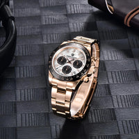 Thumbnail for Men's luxury gold watch with a detailed face on a textured black surface