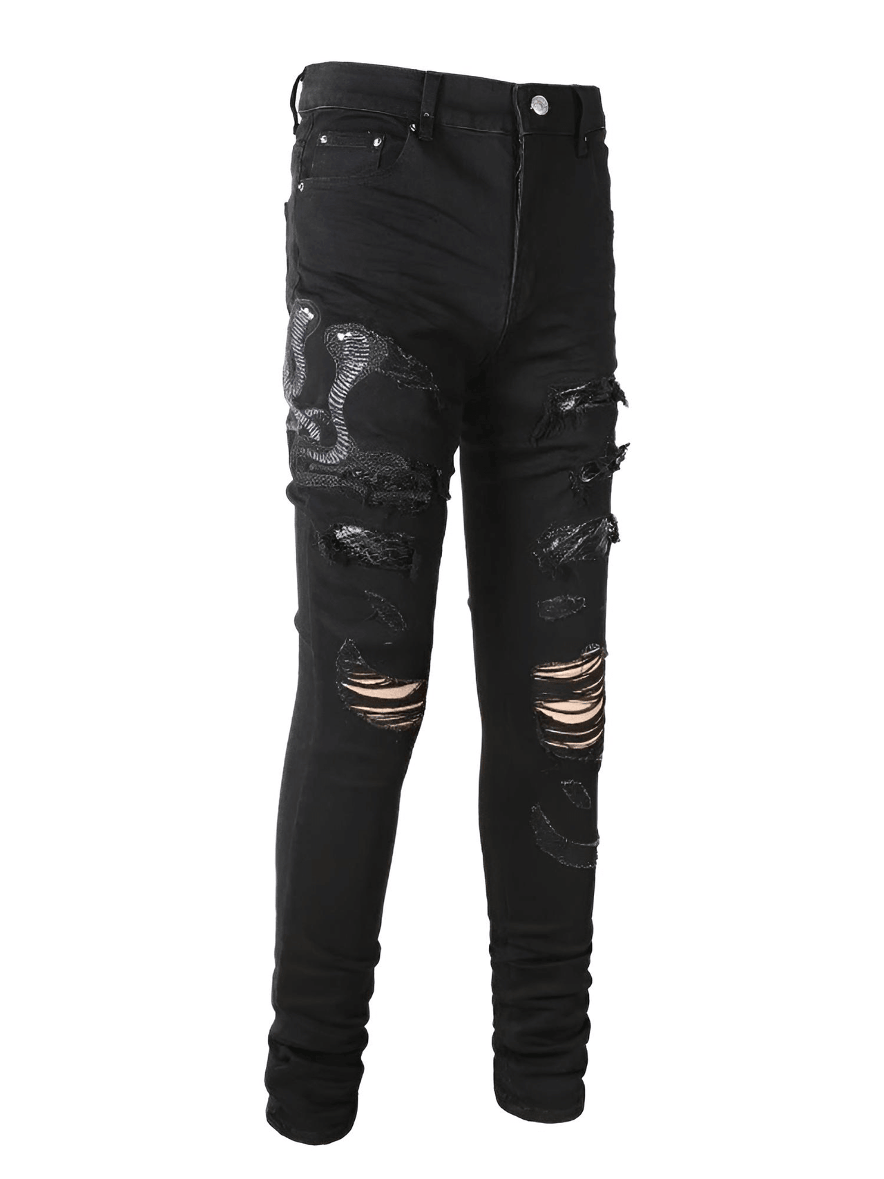 Men's Snake Embroidery Jeans Skinny Tapered Stretch Streetwear Denim Pants With Rips -, Jeans , Drestiny , 28, 30, 31, 32, 33, 34, 36, 38, 40, Australia, Black, Casual Pants, Jeans, New Zealand, Skinny Jeans, United Kingdom, United States , Drestiny , www.shopdrestiny.com